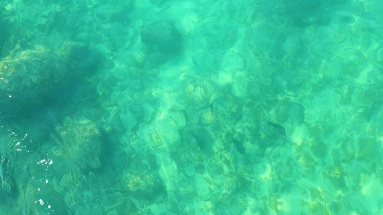 Clear water at Shipwrecks Los Cabos shows submerged rocks and a small cluster of bubbles near the lower left, with no visible people.