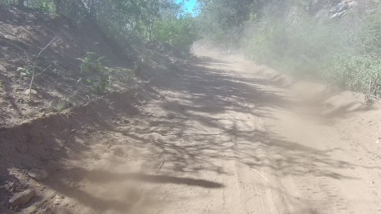 Dust cloud drifting over a sandy road