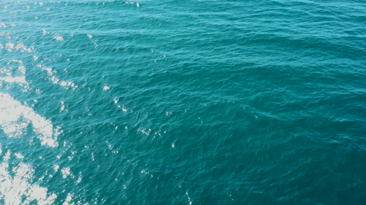 White sea foam crossing turquoise rippled water near the left center.
