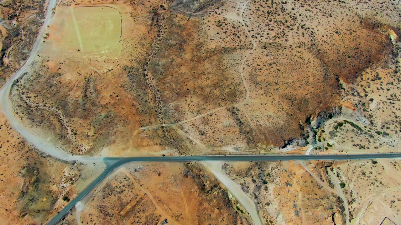 Overhead road junction in dry Baja terrain