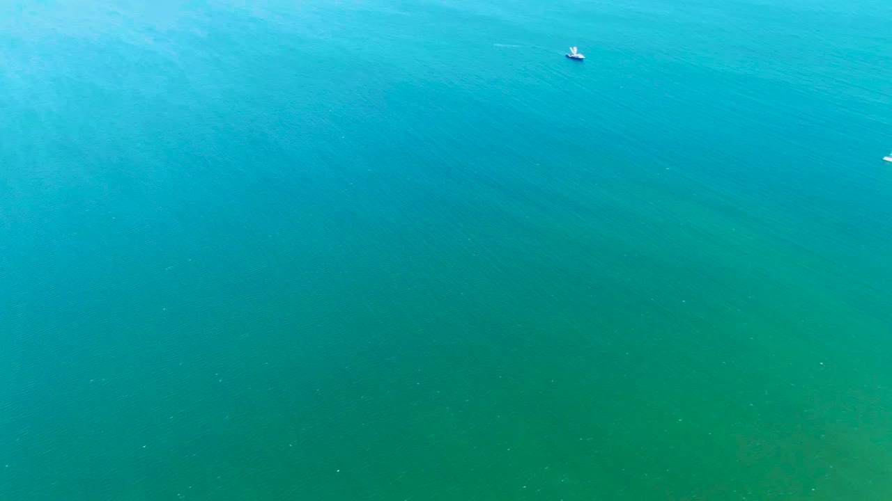 Mostly open blue-green ocean off San Juanico with a small distant boat near the upper frame and no visible people.