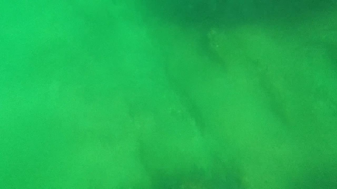Opening underwater frame in Cabo Pulmo shows green filtered water over a sandy seabed with soft darker patches and no visible people.