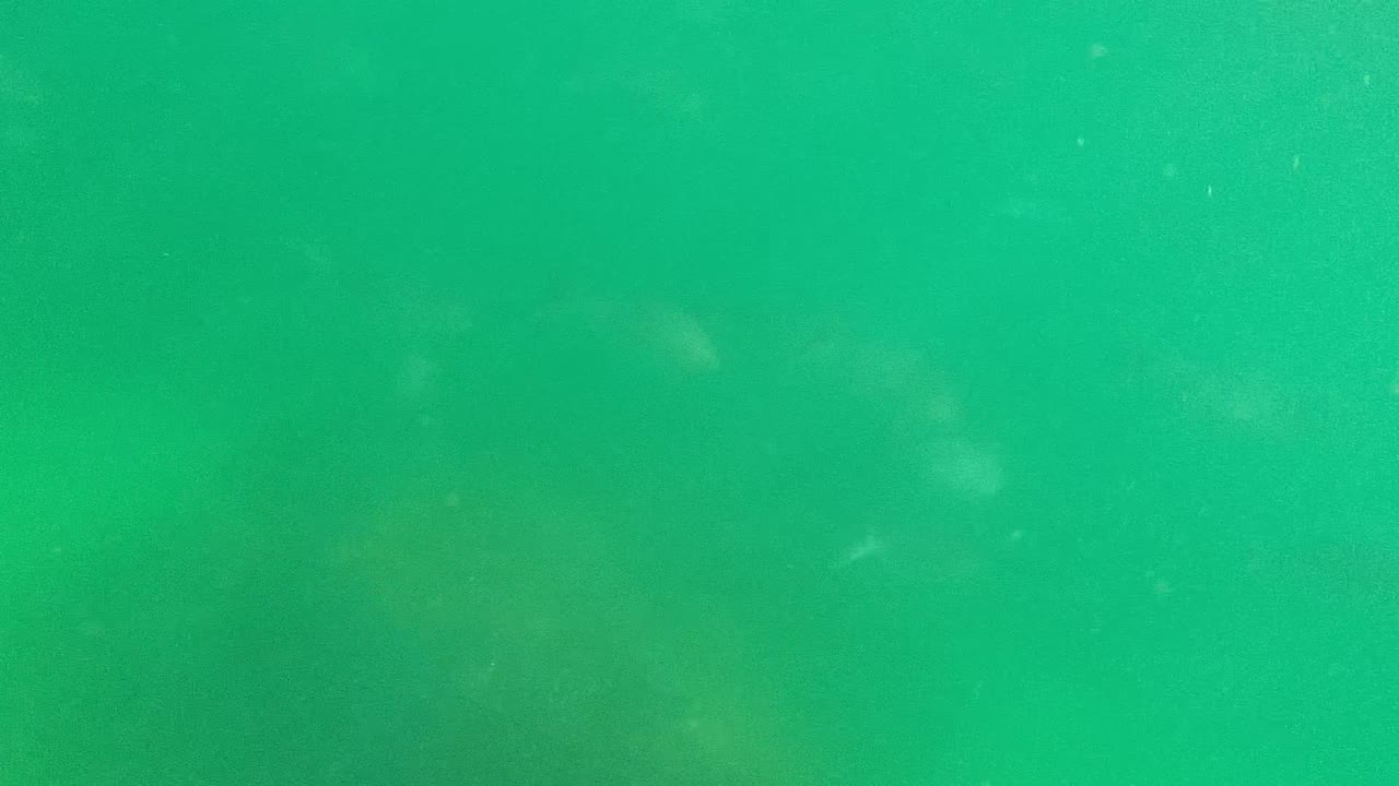 Green water with dim rock shapes below