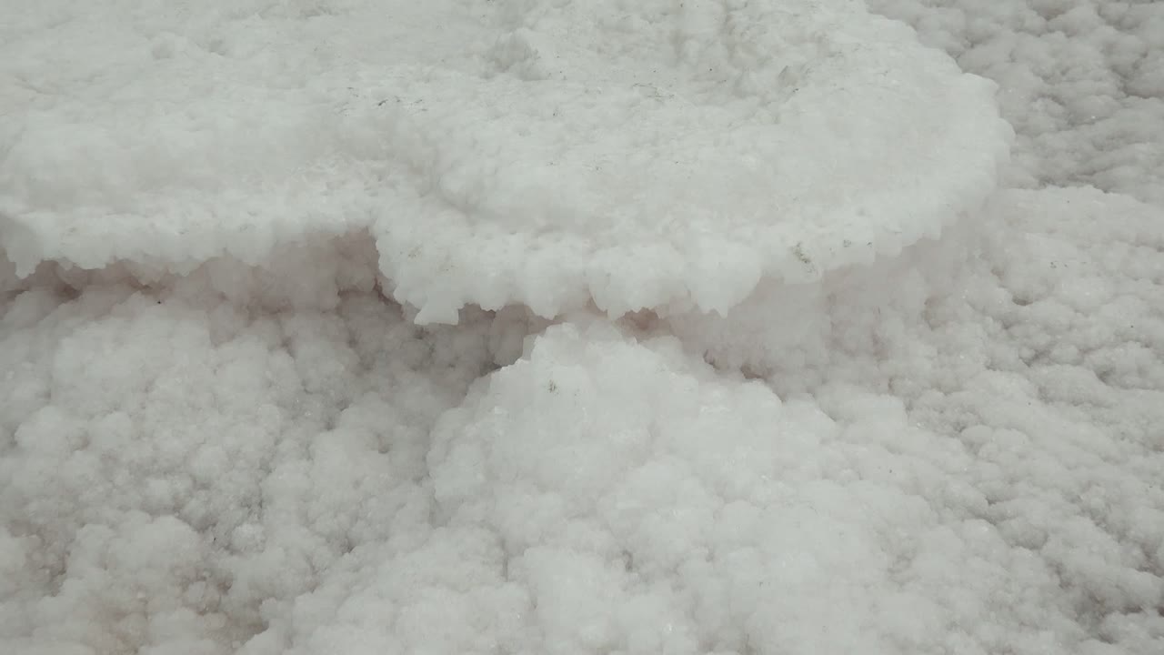 The Guerrero Negro close-up shows a rounded section of white ice over a pitted frozen surface, with muted light and no visible people.