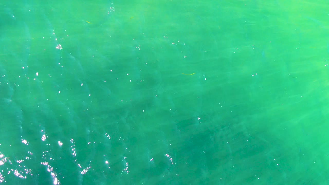 Overhead green ocean water in La Bocana, Baja California Sur, with a lighter patch near the upper frame, fine ripples, and no visible people.
