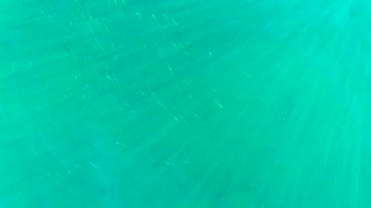 Clear blue-green water with diagonal light rays.