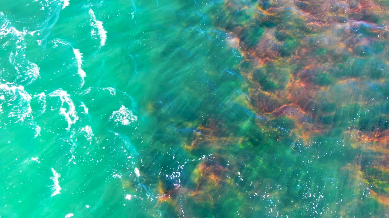White foam crossing clear turquoise water