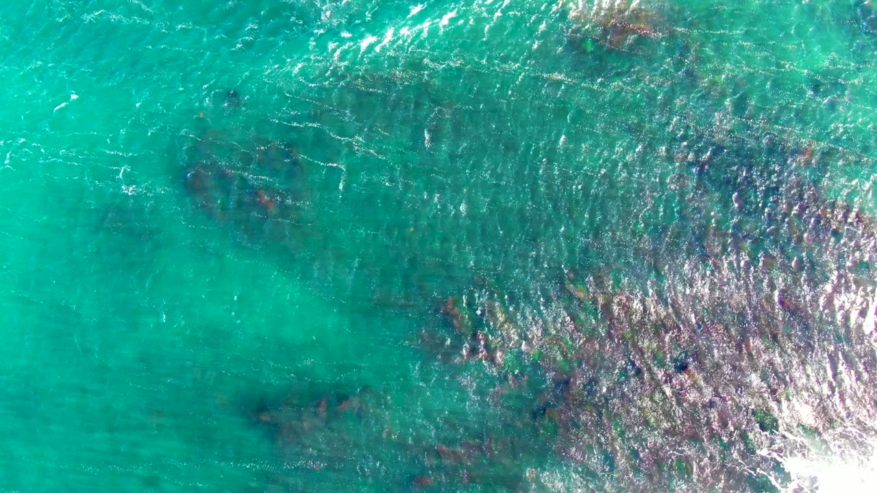 Clear turquoise water with scattered underwater rock shapes