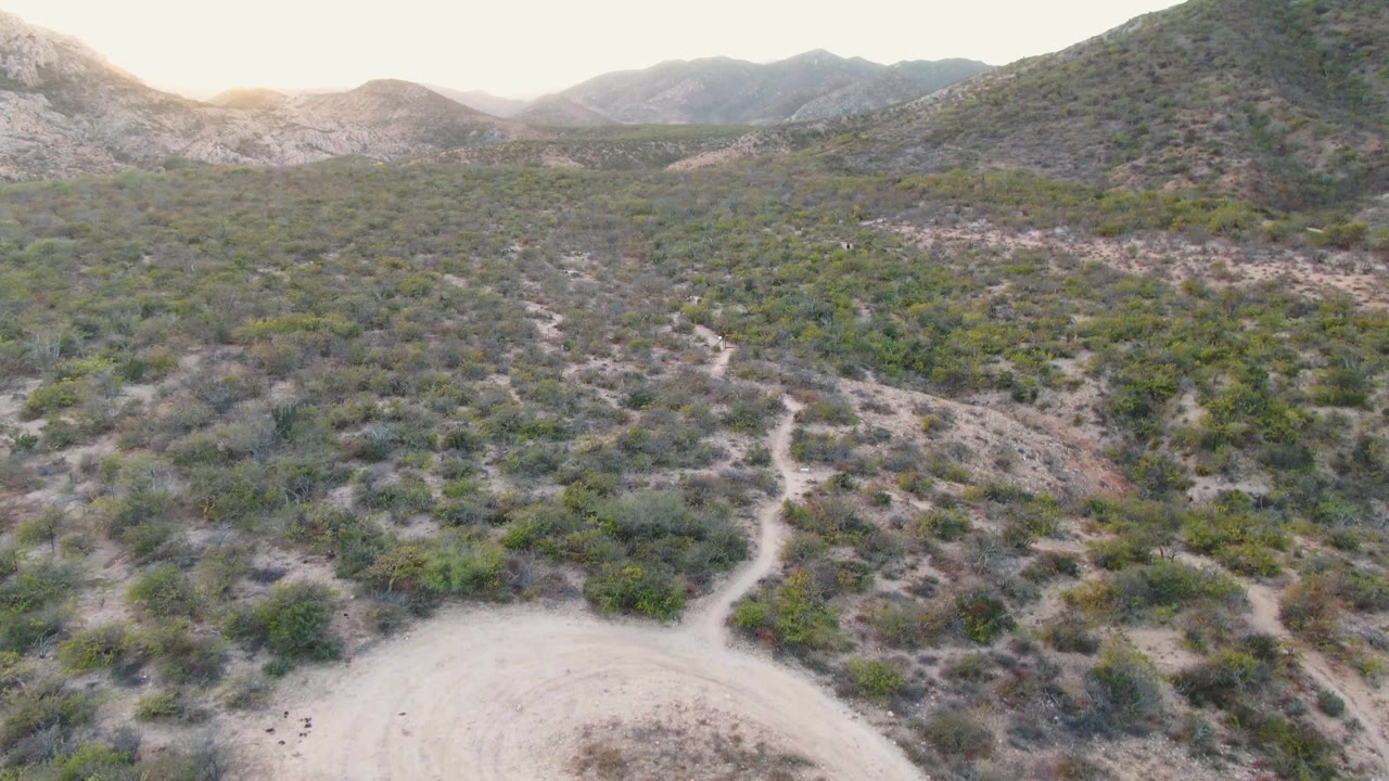 Aerial desert landscape with more pale dirt visible at the bottom edge