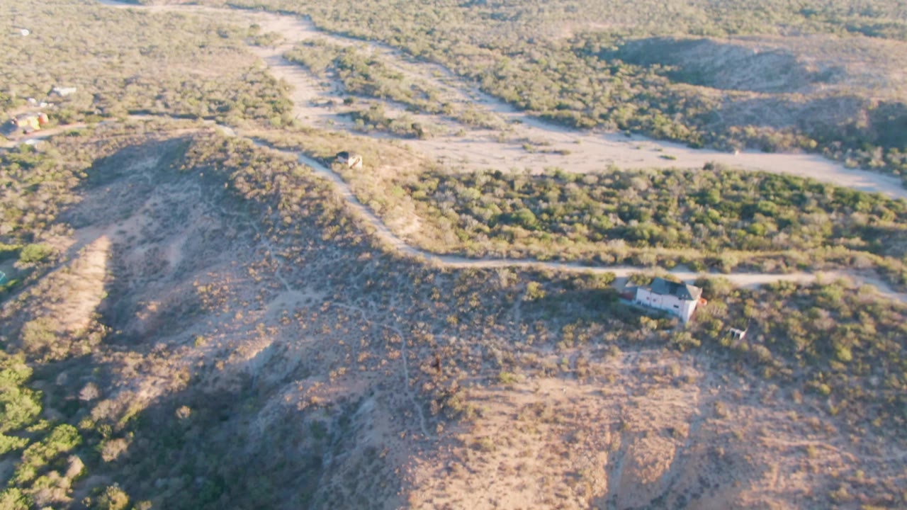Dry hillside crossed by pale dirt roads