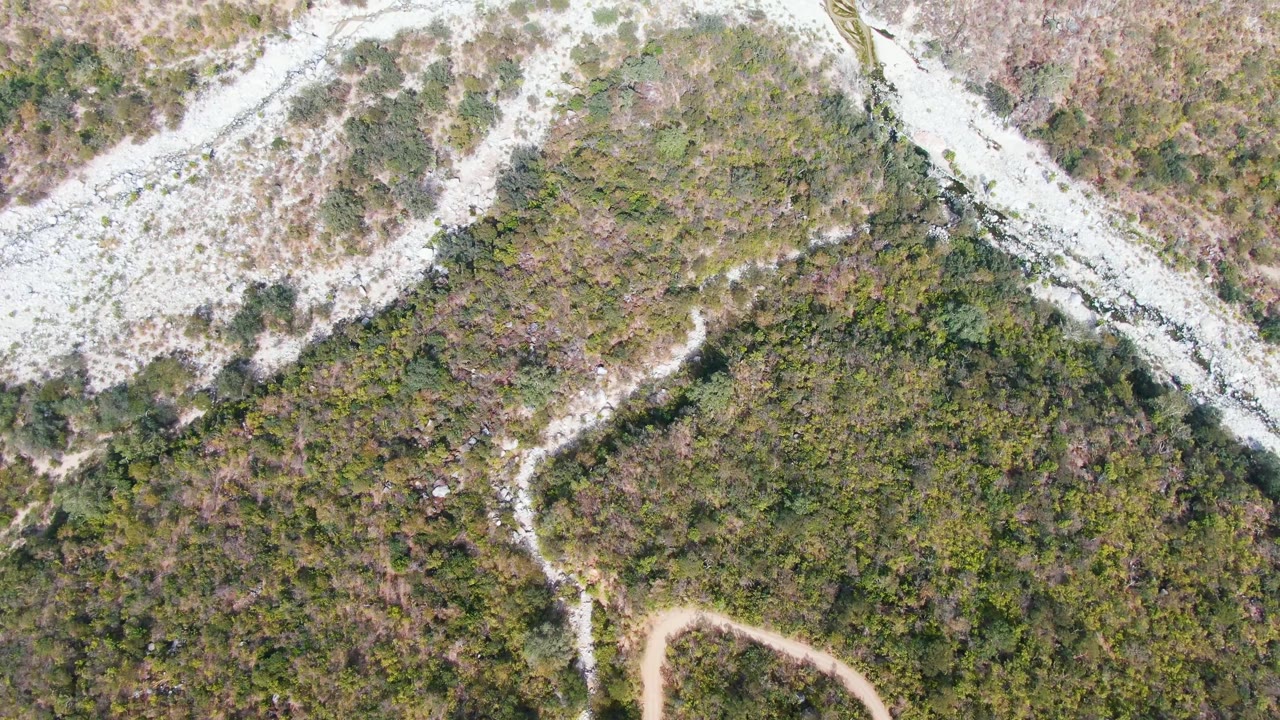 A second overhead frame from San Dionisio, Baja California Sur, keeps the pale ridge across the upper area and the winding dirt path below, with no visible people.