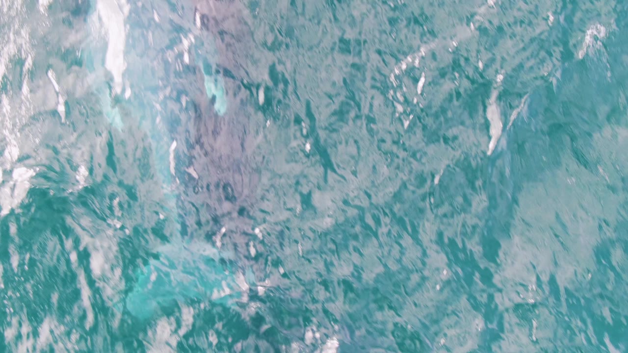Overhead ocean water at Shipwrecks, Baja California Sur, showing darker submerged patches, white foam lines, and no visible people.