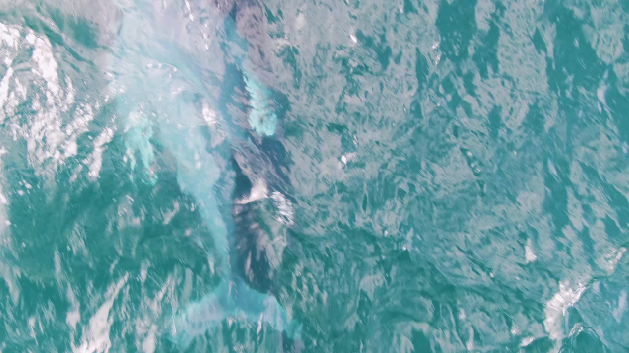 Pale turquoise water at Shipwrecks, Baja California Sur, with soft white foam bands crossing the overhead frame and no visible people.