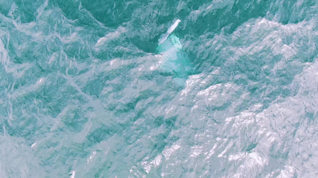 Overhead view of turquoise ocean water at Shipwrecks, Baja California Sur, with white foam streaks across the surface and no visible people.