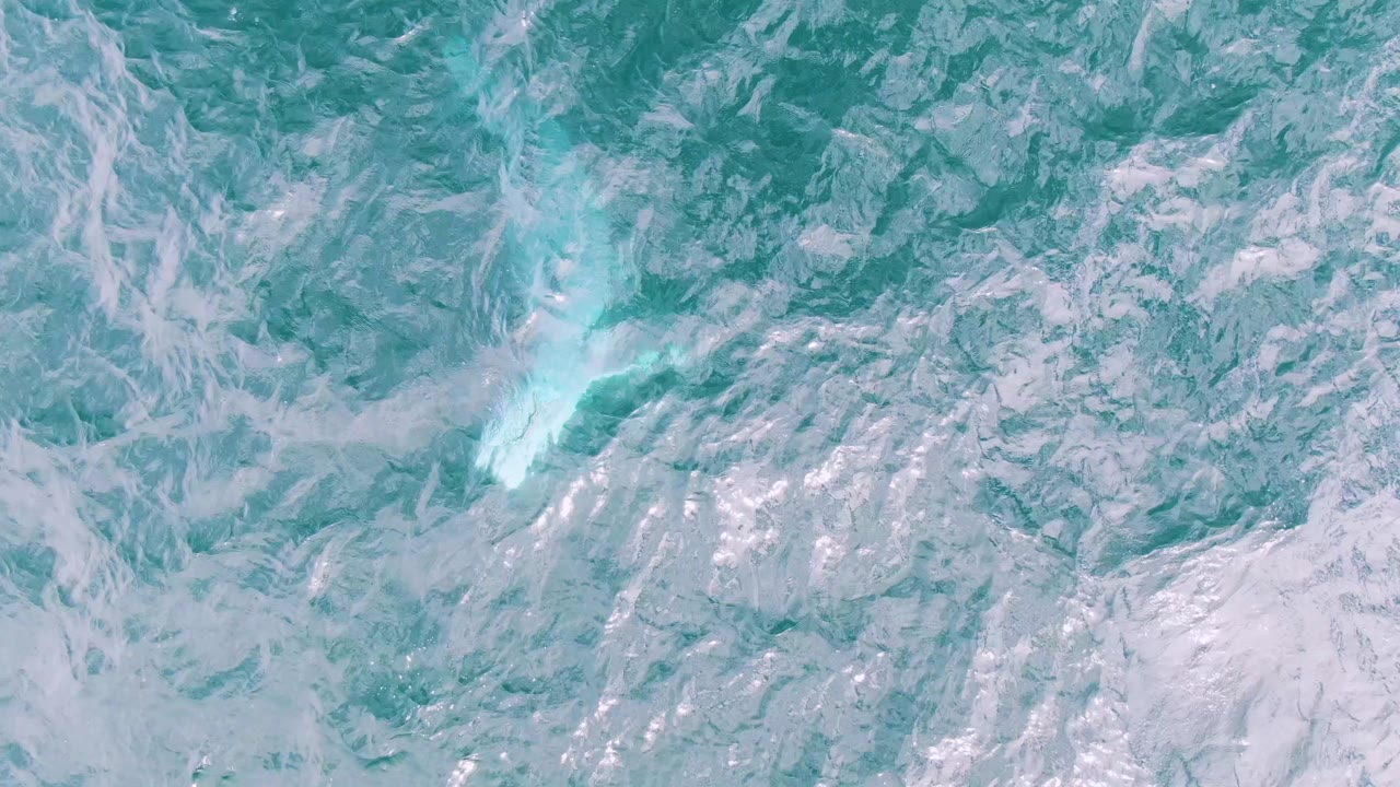 Overhead view at Shipwrecks, Baja California Sur, Mexico, with a pale whale shape faintly visible beneath textured turquoise water and no visible people.