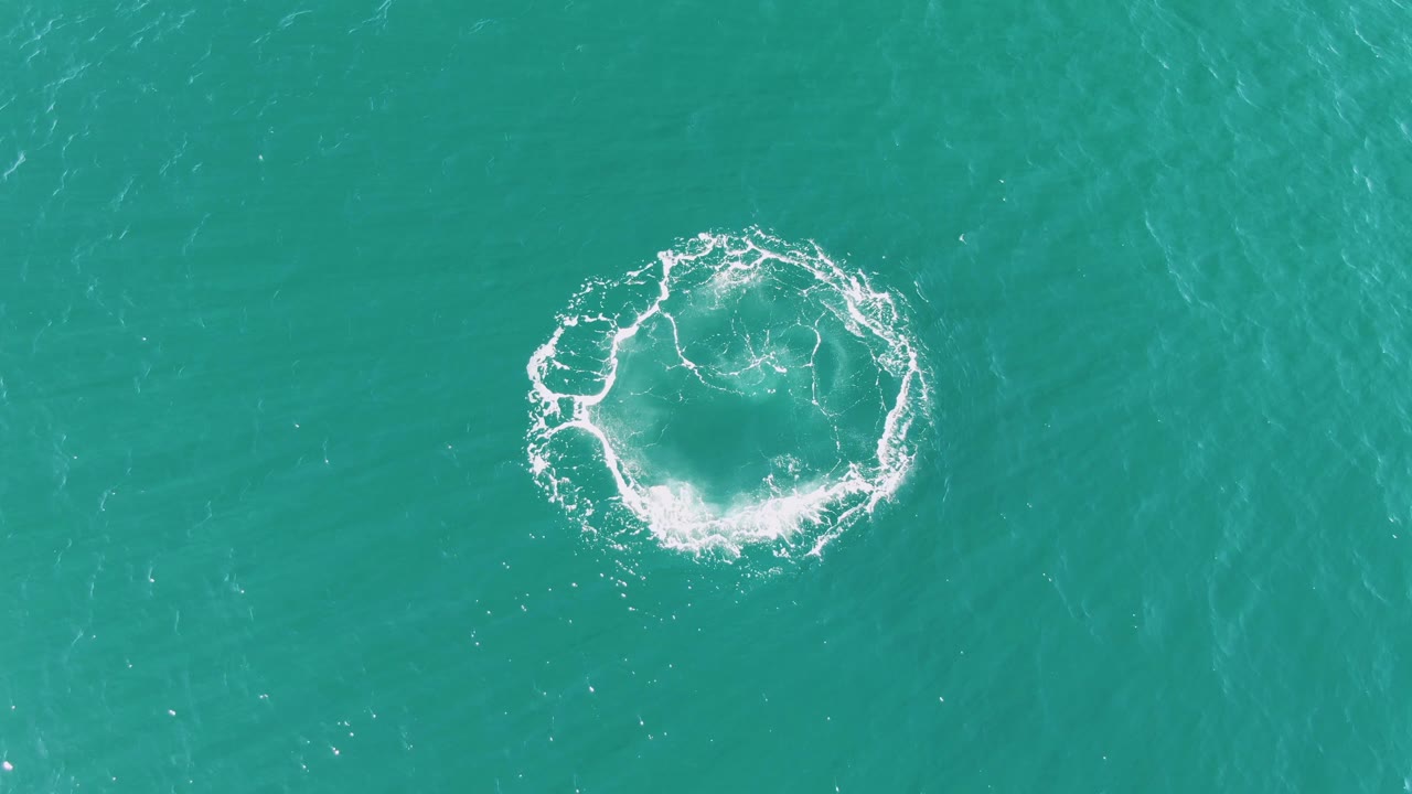 Circular white foam ring on turquoise ocean water