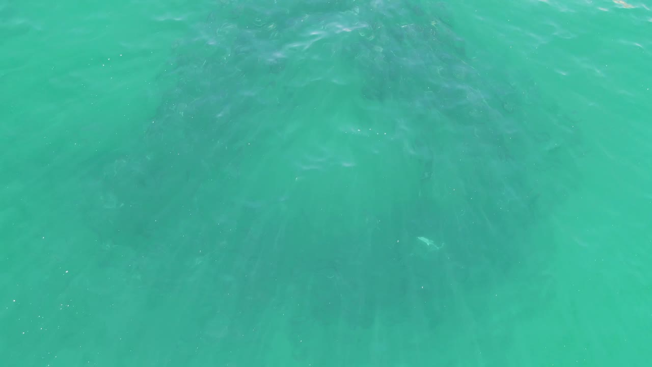 Turquoise-green ocean water at Buzzards Beach with a brighter sparkle near the lower area, soft surface movement, and no visible people.