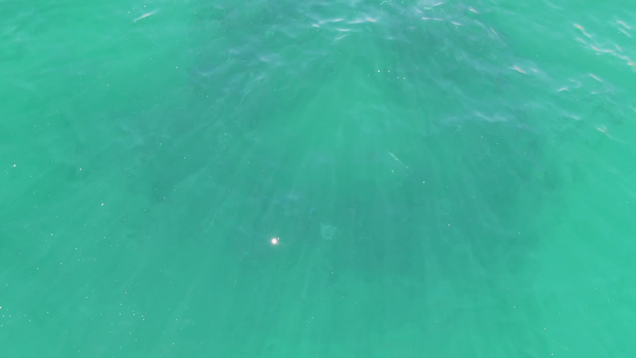 Clear turquoise water over Buzzards Beach with darker underwater forms faintly visible through ripples and no visible people or objects.