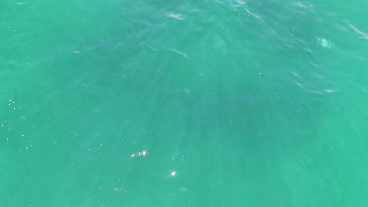Turquoise ocean surface with a horizontal band of lighter ripples.