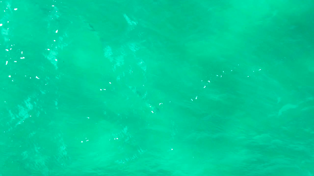Clear turquoise water with ripples and faint fish below the surface.