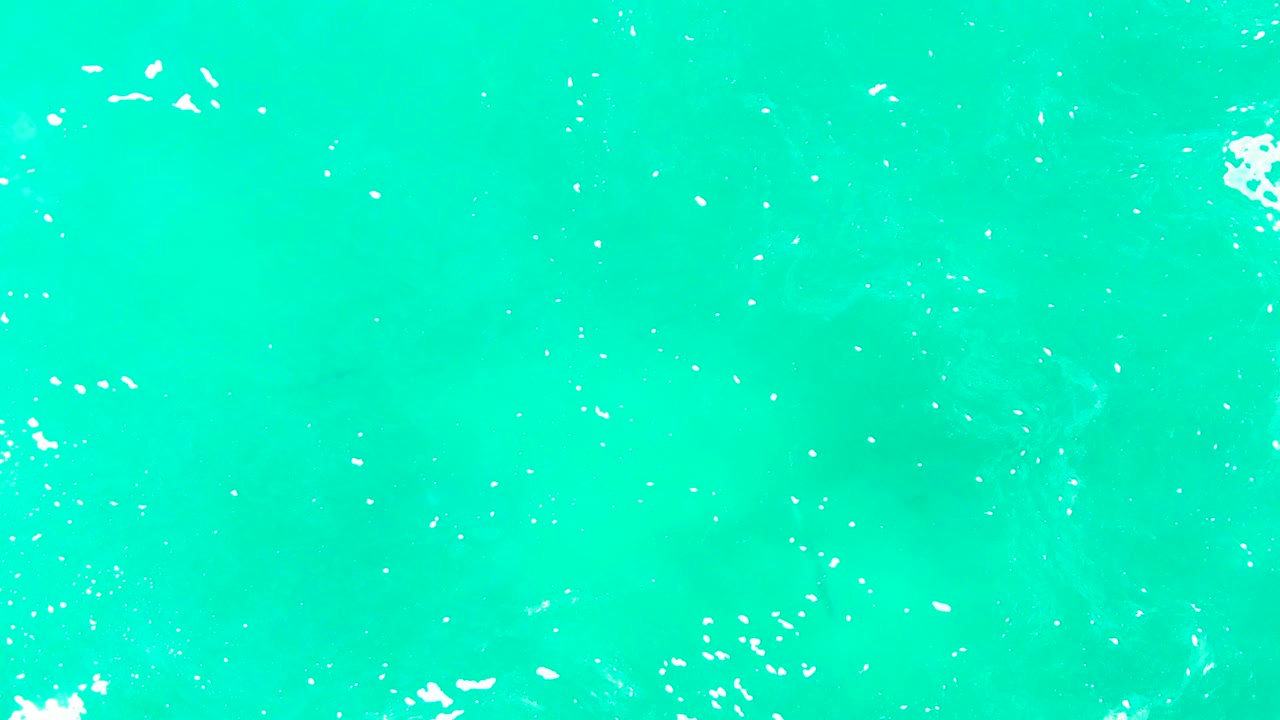 At 0:00, bright turquoise ocean water at Punta Buzzards fills the frame with small white foam flecks near the upper left and no visible people.