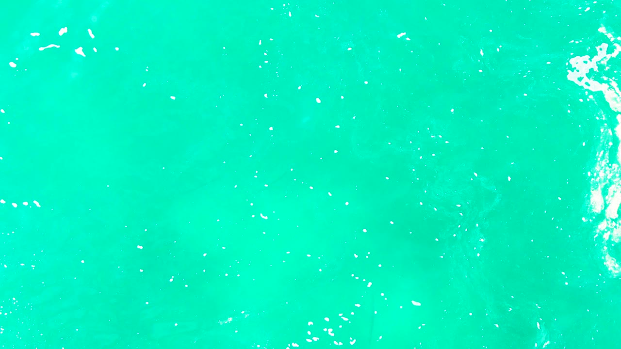 At 0:02, clear turquoise water fills the Punta Buzzards frame, with fine white foam specks dispersed across the surface and no visible people.