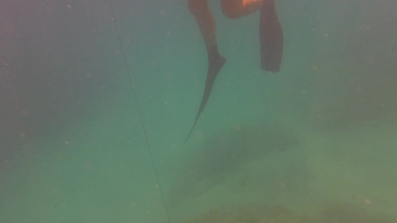 Ocean surface at waterline with pink sky and a swimmer partly visible near the top edge.