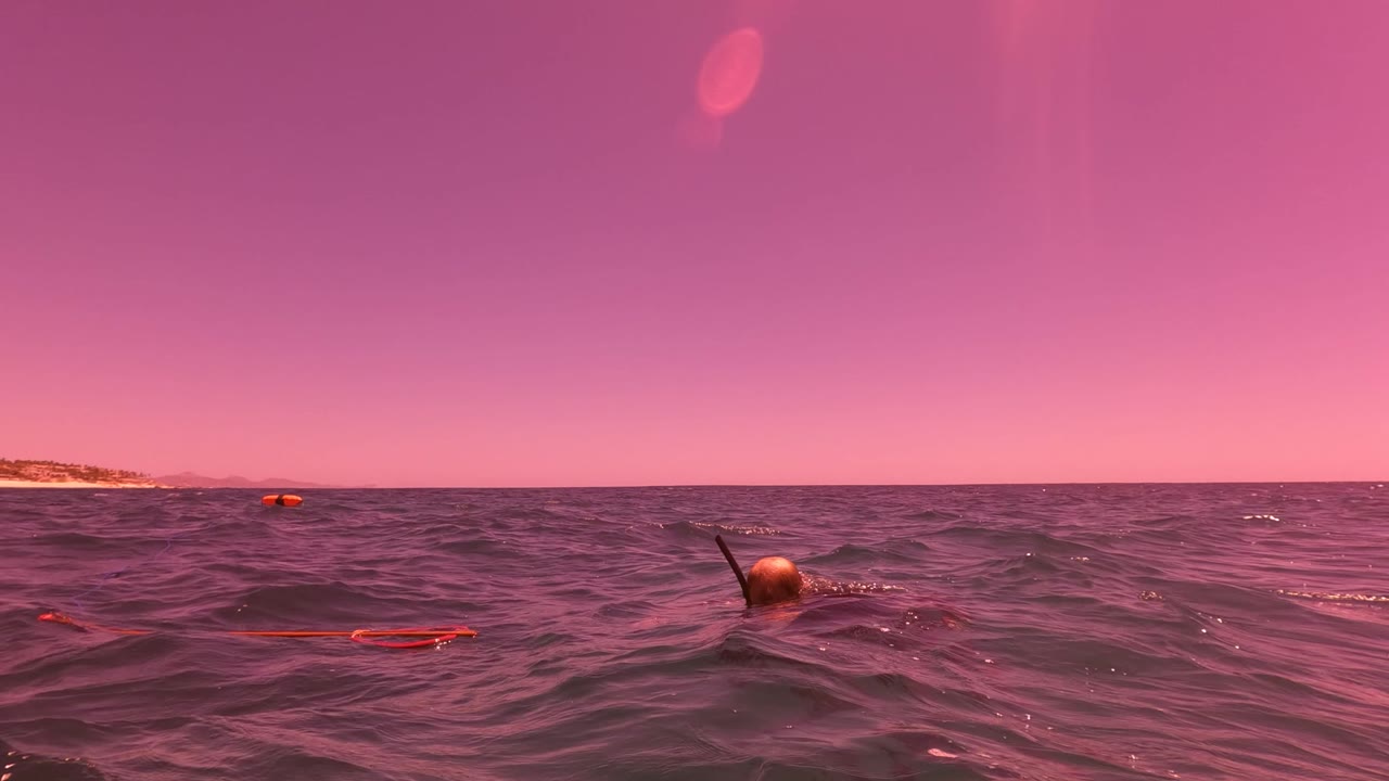 Snorkeler farther out in choppy water with small buoys