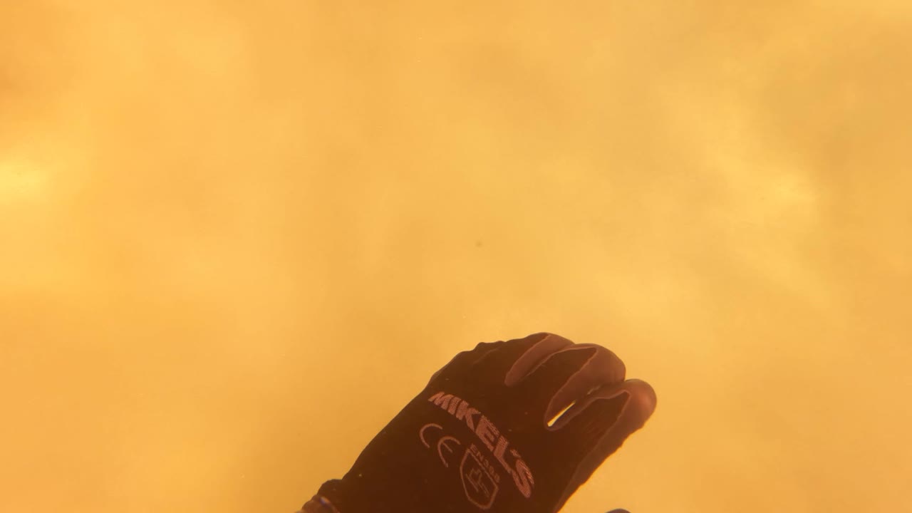 A black glove appears near the lower center against opaque yellow water or light in San Jose Del Cabo, with no visible faces or full people.