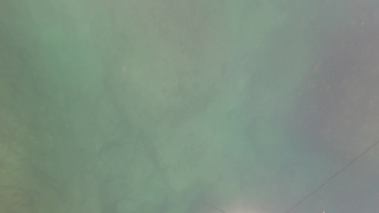 Murky green water in San Jose del Cabo shows a small pale boat or float just entering at the lower edge, with no visible people.