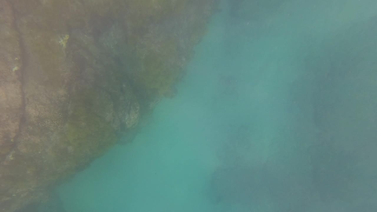 Turquoise underwater view over a rocky seabed