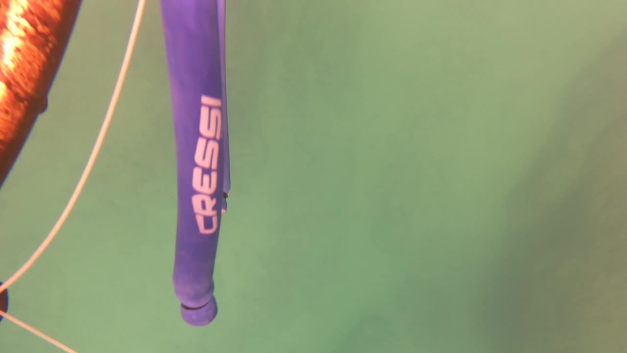 Close view of Cressi float edge and line underwater.