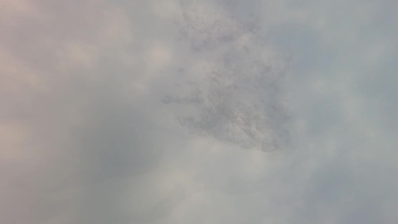 Underwater frame from San Jose del Cabo with the fish school still faintly visible near the top, surrounded by milky water, muted blue-gray tones, and no visible people.