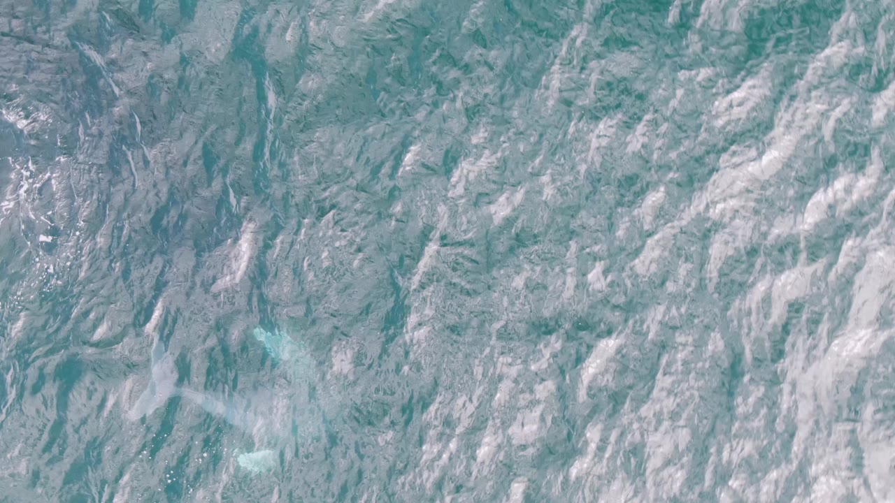 Aerial ocean texture with pale blue water and foam.
