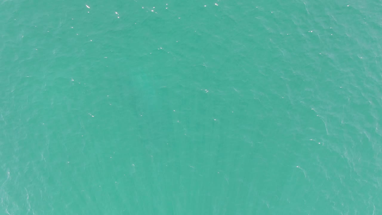 Buzzards Beach turquoise water fills the frame with fine sun sparkle, soft wave patterns, a barely discernible underwater marine animal path, and no visible people.