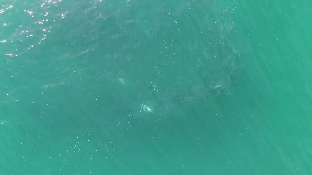 Third frame holds on turquoise sea surface at Buzzards Beach, where brighter sun reflections gather near the upper edge and no people are visible.