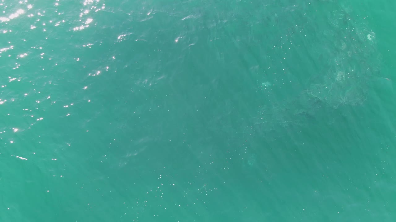 Turquoise ocean water at Buzzards Beach, Baja California Sur, with scattered sunlight sparkles across the upper portion, soft ripples below, and no visible people.