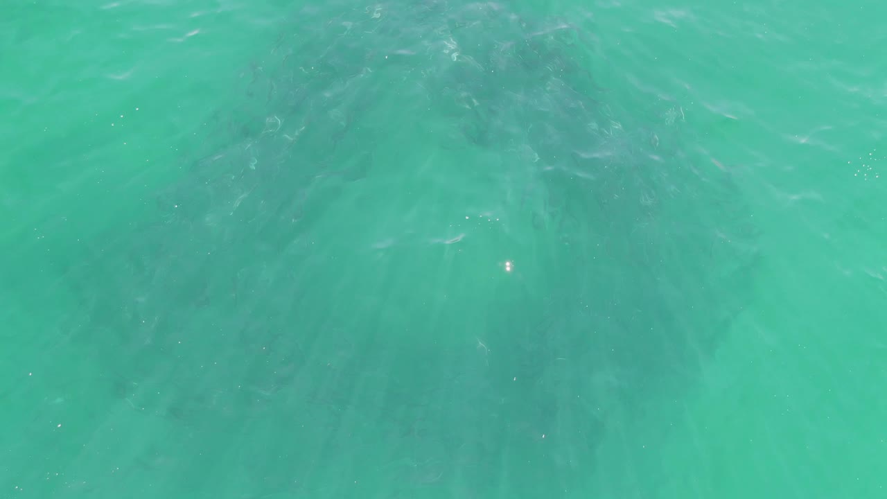 Clear turquoise water at Buzzards Beach, Baja California Sur, with faint sunlight streaks below the surface and no visible people.