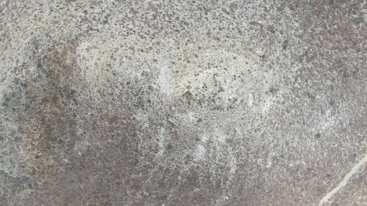 Close view of mottled gray and white stone with scattered dark spots.