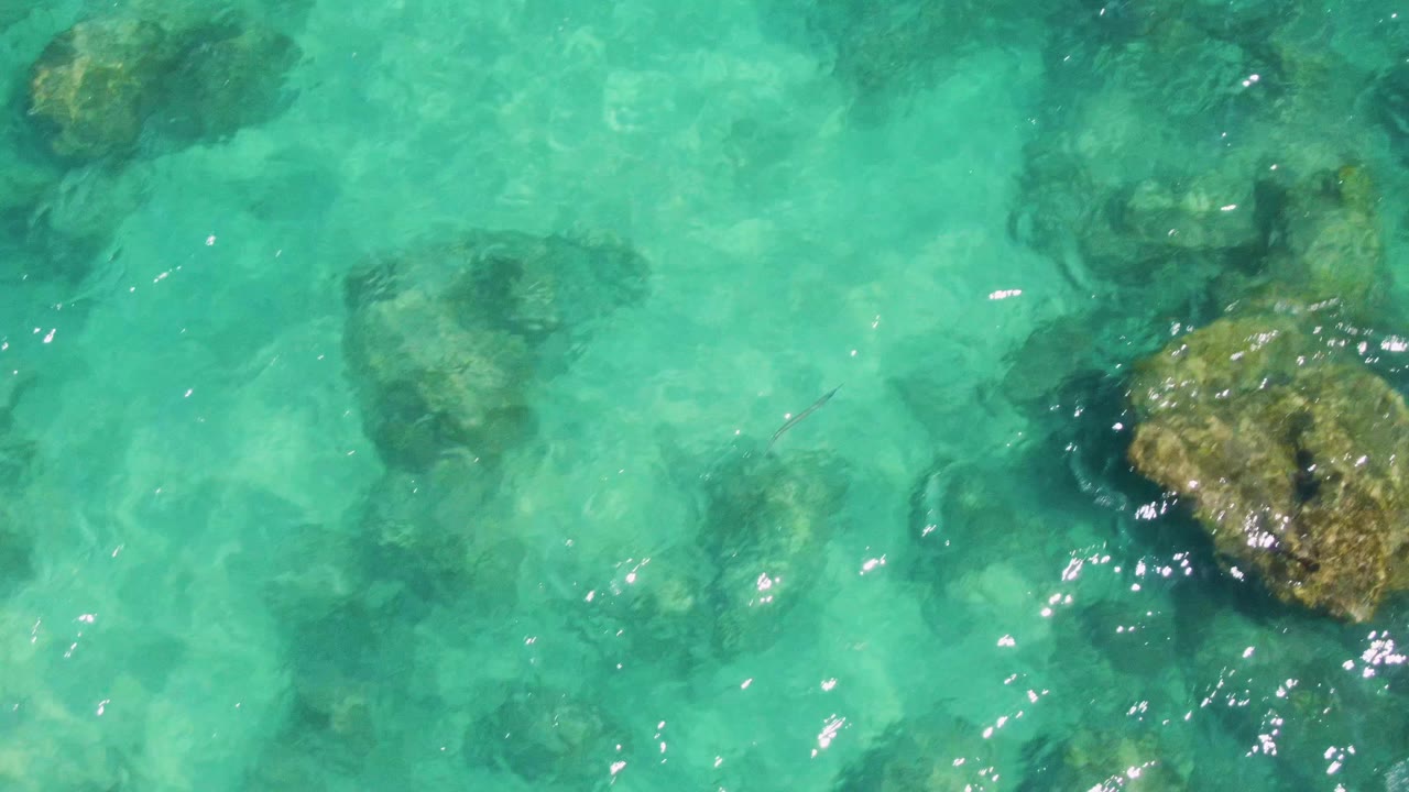 Large submerged rock under clear turquoise water.
