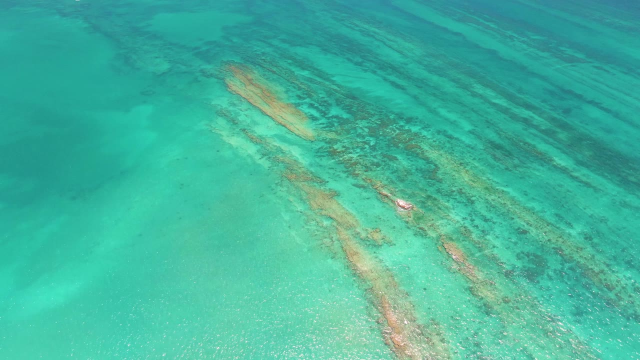 Aerial view of shallow reef under turquoise water