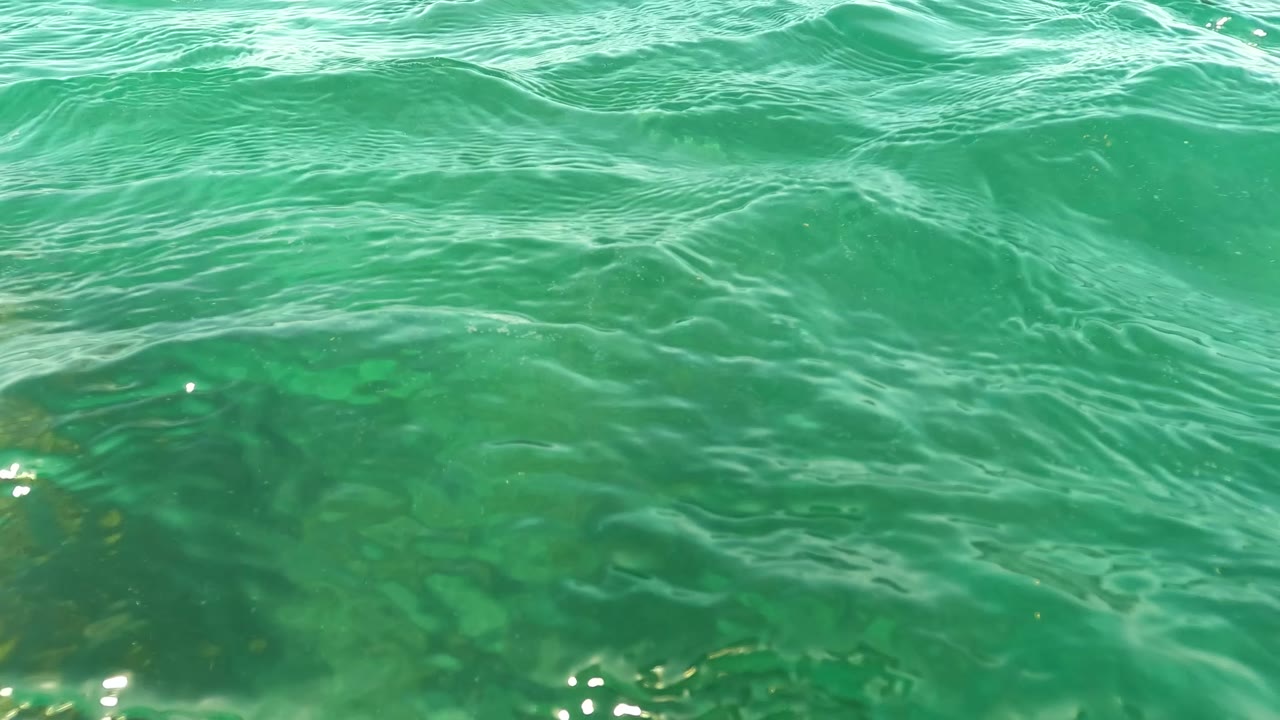Rippling green ocean surface at Los Barriles, Baja California Sur, with reflected light on the water and no visible people.