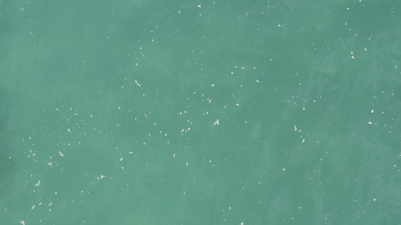 Top-down turquoise water with scattered white foam flecks.