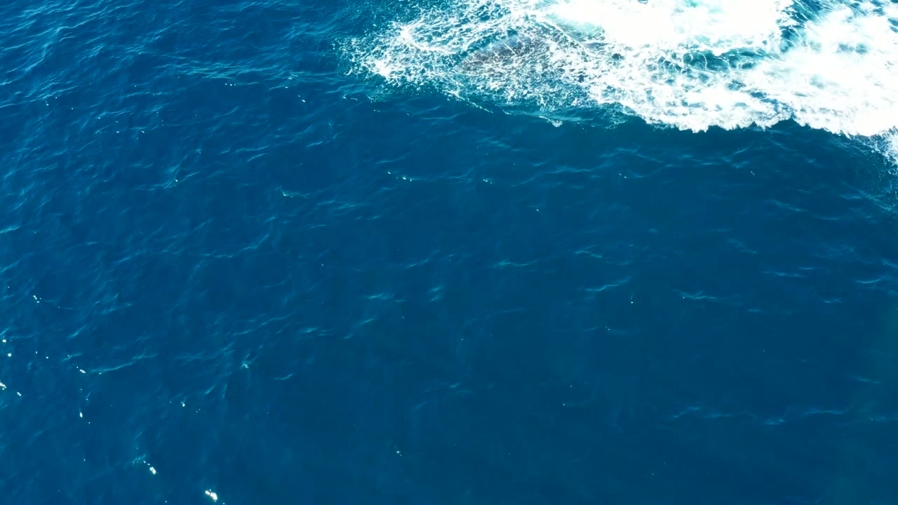 Overhead view of deep blue water at Buzzards Beach, East Cape, Baja California Sur, with white foam entering along the top edge and no visible people.