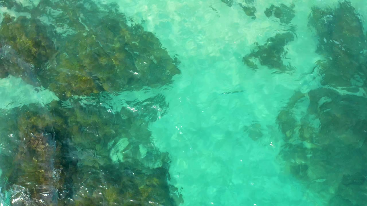 Aquamarine water with rocks below the surface