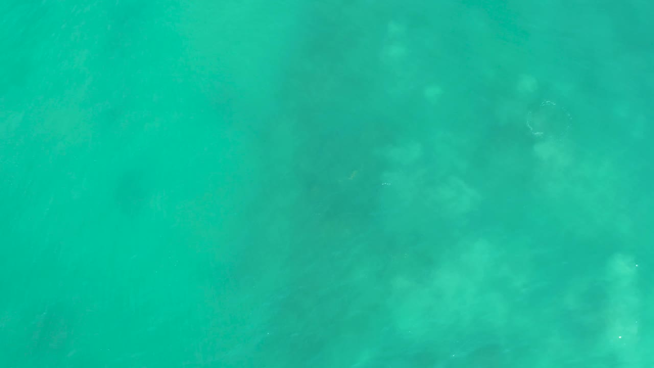 Blue-green water fills the frame with faint pale seabed formations visible below the surface at San Luis Beach, East Cape Los Cabos, Mexico, and no visible people.