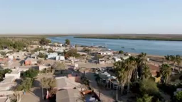 ALDOFO LOPEZ MATEOS BCS MEXICO-2023: Aerial Small Town With A River And A Beach