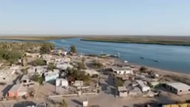 ALDOFO LOPEZ MATEOS BCS MEXICO-2023: Aerial Small Town With A River And A Beach