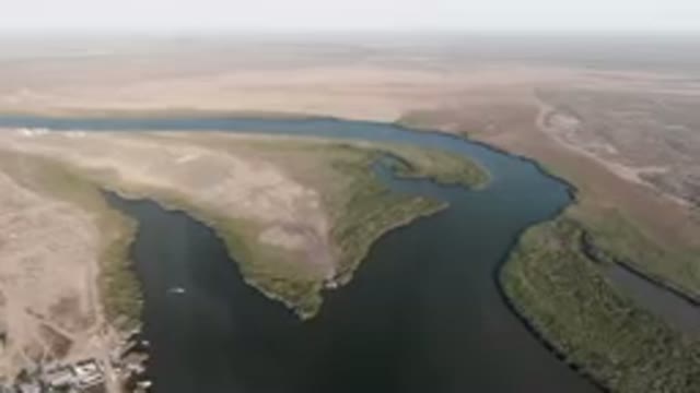 ALDOFO LOPEZ MATEOS BCS MEXICO-2023: Aerial River And City In A Desert Area