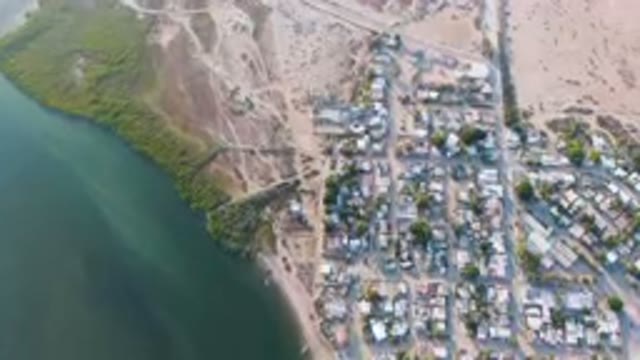 ALDOFO LOPEZ MATEOS BCS MEXICO-2023: Aerial City With A River And A Beach
